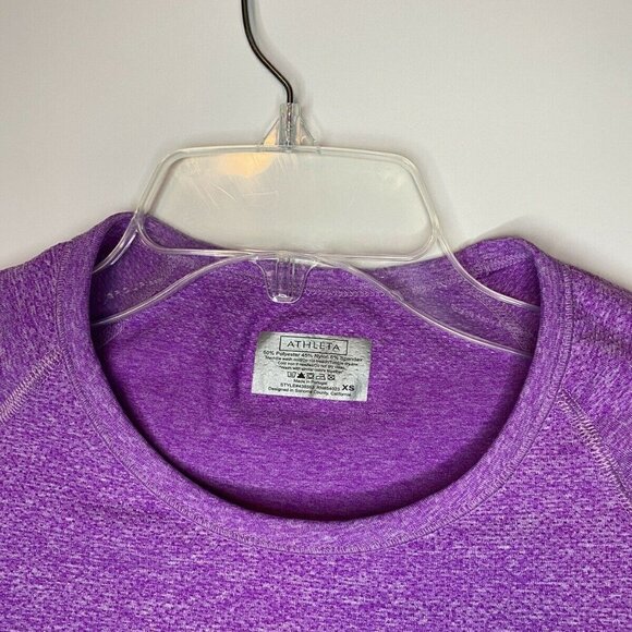 Athleta Fastest Track Tee X-Small Purple Ruched Short Sleeve - Picture 2 of 5